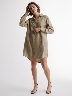 Quince Linen Shirt Dress Size S Olive Minimal Modest Capsule Quiet Luxury